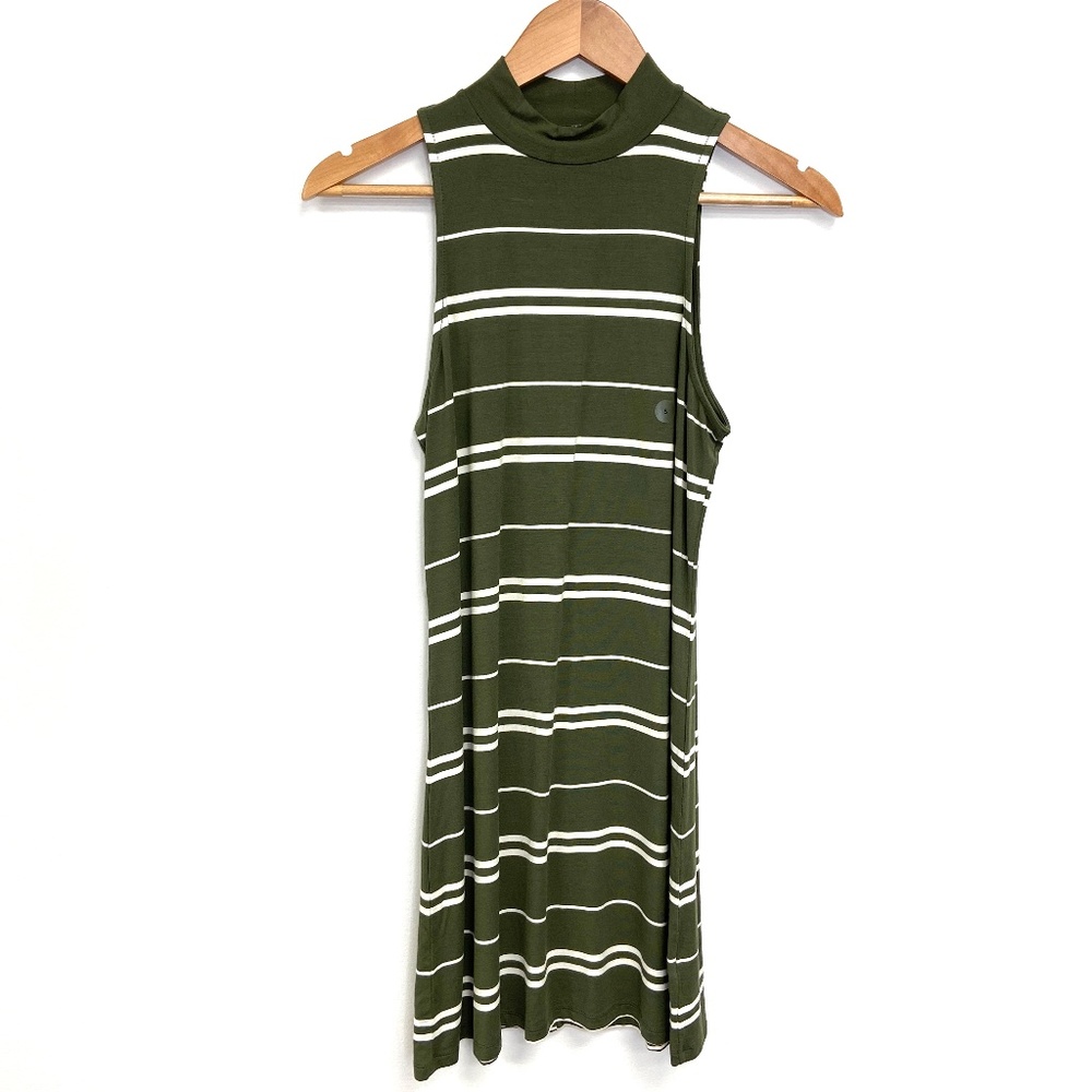 Aerie Olive Green and White Striped Mini Dress